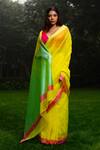 Buy_Mint N Oranges_Yellow Handwoven Pure Chanderi Saree _at_Aza_Fashions