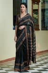 Buy_Dressfolk_Black Silk Woven Stripe Kaala Khatta Zari Saree  _at_Aza_Fashions