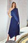 Buy_Style Junkiie_Blue Crepe, Georgette Sequins, Tassels Embroidered One Shoulder Cape Dress_at_Aza_Fashions