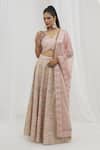 Buy_Vandana Sethi_Pink Denim, Silk, Chiffon Mirrors, Gota Floral Embellished Bridal Lehenga Set _at_Aza_Fashions