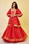 Buy_Shyam Narayan Prasad_Red Chanderi Silk Embroidered Gota V Thread And Work Kurta Skirt Set  _at_Aza_Fashions