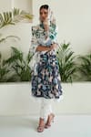 Buy_Sage Saga_Blue Lawn Cotton Printed Floral Anarkali Set With Chanderi Palazzo _at_Aza_Fashions