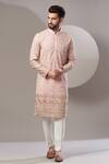 Buy_Kasbah_Pink Georgette, Cotton Embroidery Thread Kurta Set _at_Aza_Fashions