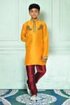 Buy_Petite Pomme_Yellow Silk Cut Work Placement Kurta With Churidar _at_Aza_Fashions