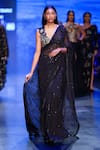 Buy_Nachiket Barve_Black Saree Georgette Embroidery Thread V Astral With Galaxy Blouse  _at_Aza_Fashions