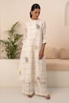 Buy_Arcvsh By Pallavi Singh_Ivory Linen Embroidery Round Neck Chequered Pattern Kurta With Pant _at_Aza_Fashions