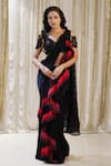 Archana Kochhar_Black Lycra Embroidered Swarovski V Cosmic Twirl Pre-stitched Saree With Blouse _Online_at_Aza_Fashions