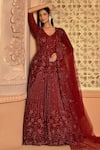 Buy_Kalighata_Maroon Net Embroidery, Sequins V-neck Sea Noor Gown _at_Aza_Fashions