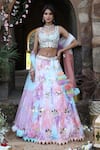 Buy_Nitisha Kashyap Official_Multi Color Net, Silk Sequins, Beads, Mirror Embroidered Tie And Dye Lehenga Set _at_Aza_Fashions