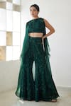 Buy_Mishru_Green Organza Paige 3d Floral Embroidered Crop Top And Pant Set_at_Aza_Fashions