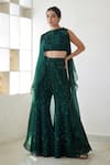 Buy_Mishru_Green Organza Embroidered 3d Floral Straight Paige Crop Top And Pant Set _at_Aza_Fashions