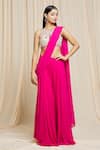 Buy_Izzumi Mehta_Pink Georgette Embroidered Mirror Round Hand Pant Saree _at_Aza_Fashions