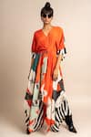 Buy_Nupur Kanoi_Orange Crepe Digital Print Striped And Flower Kaftan & Draped Pant Set  _at_Aza_Fashions