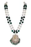 Buy_Riana Jewellery_Green Jadtar Floral Carved Pendant Layered Mala _at_Aza_Fashions