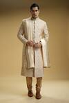 Buy_Kommal Sood_Beige Silk, Cotton Mirrors, Embroidery Sequin And Flower Sherwani Set _at_Aza_Fashions