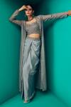 Buy_Rishi And Soujit_Blue Organza Embroidery Cutdana Jacket Sequin And Draped Skirt Set  _at_Aza_Fashions