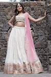 Buy_Priti Sahni_Ivory Silk, Georgette, Tulle Pearls, Sequins Sweetheart Embroidered Lehenga Set _at_Aza_Fashions