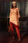 Buy_Suave_Orange Denim Fringe, Beads Round Neck Wilderness Kurta And Pant Set_at_Aza_Fashions