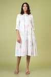 Buy_Doodlage_White Cotton Embroidery Round Neck Seville Abstract Front-open Dress _at_Aza_Fashions