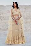 Buy_Nikita Vishakha_Yellow Modal, Mohair Zari, Embroidery, Metallic Thread Mesh Blouse Lehenga Set _at_Aza_Fashions