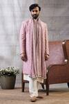 Buy_Soup By Sougat Paul_Pink Muslin Embroidery Sarouk Geometric Print Sherwani Set _at_Aza_Fashions