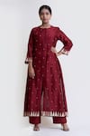 Buy_Brij_Maroon Chanderi Silk Embellished Potlis Round A-line Kurta And Pant Set _at_Aza_Fashions