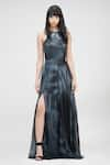 Buy_Shruti S_Black Georgette Tie-dyed Abstract Pattern Halter Neck Gown _at_Aza_Fashions