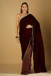 Buy_Monk & Mei_Maroon Velvet Embroidered Floral Pattern Round Neck Sultana Saree And Blouse Set _at_Aza_Fashions