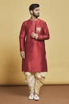 Buy_Arihant Rai Sinha_Maroon Silk Embroidery Thread Collar Kurta And Dhoti Pant Set _at_Aza_Fashions