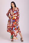 Buy_Alpona Designs By Soham Acharya_Brown Natural Crepe Floral Shawl Collar Print Dress _at_Aza_Fashions