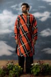 Buy_SAKSHAM & NEHARICKA_Red Silk Dupion Printed And Hand Embroidered Checkered & Round Neck Kurta _at_Aza_Fashions