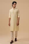 Buy_Raghavendra Rathore Blue_Yellow Raw Silk Pleated Straight Kurta _at_Aza_Fashions