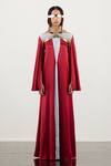 Buy_Akhl_Red Satin, Chiffon, Polyester Round Neck Metallic Crescent Kaftan Dress _at_Aza_Fashions