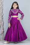 Buy_The Little Celebs_Purple Silk, Crepe Stones Embroidered Blouse And Lehenga Set _at_Aza_Fashions