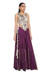 Buy_Payal Singhal_Purple Georgette Embroidery Mirror Round Asymmetric Choli And Sharara Set _at_Aza_Fashions