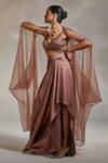Buy_Divya Aggarwal_Pink Satin Sequins, Cut Work V-neck Viven Hand Embroidered Cape Skirt Set _at_Aza_Fashions