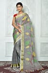 Buy_Samyukta Singhania_Grey Pure Linen Woven Zari Saree _at_Aza_Fashions