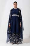 Buy_Rishi and Vibhuti_Blue Crepe Embroidered Zardozi And Sequin Round Zaria Short Anarkali Gharara Set _at_Aza_Fashions