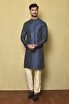 Buy_Naintara Bajaj_Blue Jacquard Silk Stripe Pattern Kurta _at_Aza_Fashions