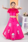 Buy_Hoity Moppet_Fuchsia Silk Applique Sea Creatures Breeze Motif Lehenga And Blouse Set _at_Aza_Fashions