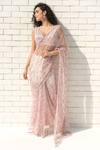 Buy_Talking Threads_Pink Tulle, Satin Sequins, Crystals, Zari Shower Embellished Saree With Blouse _at_Aza_Fashions