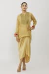 Buy_Neeta Bhargava_Gold Tissue, Cotton, Silk Embroidery, Sequins Yoke Kurta Draped Skirt Set _at_Aza_Fashions