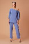 Buy_Amani_Blue Crush Lycra Embellished Asymmetric Cold Shoulder Top And Pant Set _at_Aza_Fashions