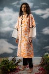 Buy_SAKSHAM & NEHARICKA_Orange Dupion Printed Floral Round Neck Tamanna A-line Kurta  _at_Aza_Fashions