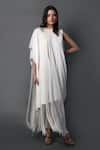 Buy_Swatee Singh_White Crepe Fringe Round Neck Asymmetric Dress _at_Aza_Fashions