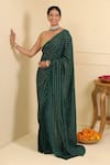 Buy_Esha Koul_Green Georgette Embellished Mukaish Work Sweetheart Neck Saree With Blouse _at_Aza_Fashions