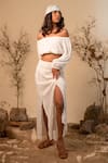 Buy_Label Reyya_White Rayon Crepe Embroidered Lace One Shoulder Balloon Sleeve Top And Skirt Set _at_Aza_Fashions