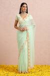 Buy_Label Nitika_Green Organza Hand Embroidered Bead And Sequin Work V Saree With Blouse  _at_Aza_Fashions