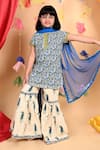 Buy_Kids Lane_Blue Cotton Printed Floral Kurta Sharara Set  _at_Aza_Fashions