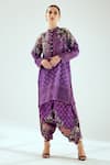 Buy_Rajdeep Ranawat_Purple Satin Printed Floral Mandarin Collar Reza Tunic  _at_Aza_Fashions